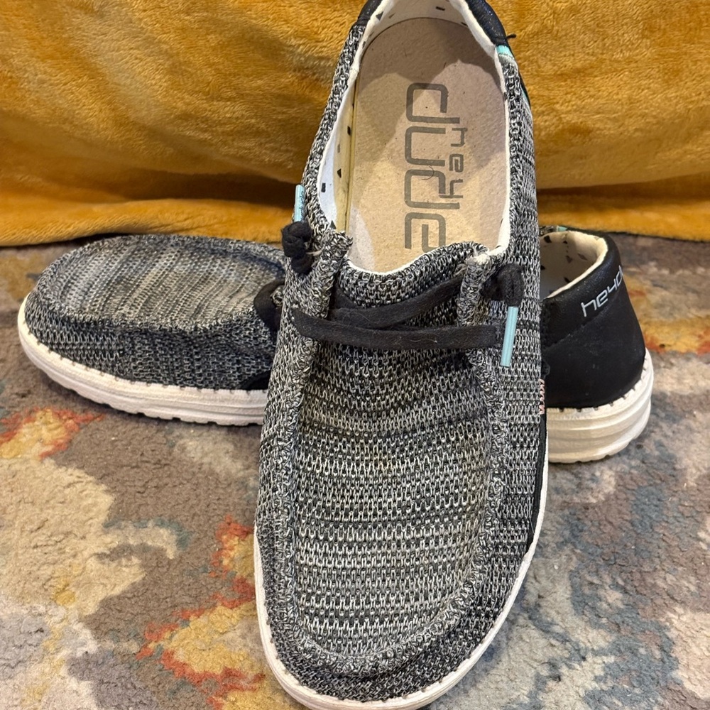 Hey Dude Black and White Knit Shoes
